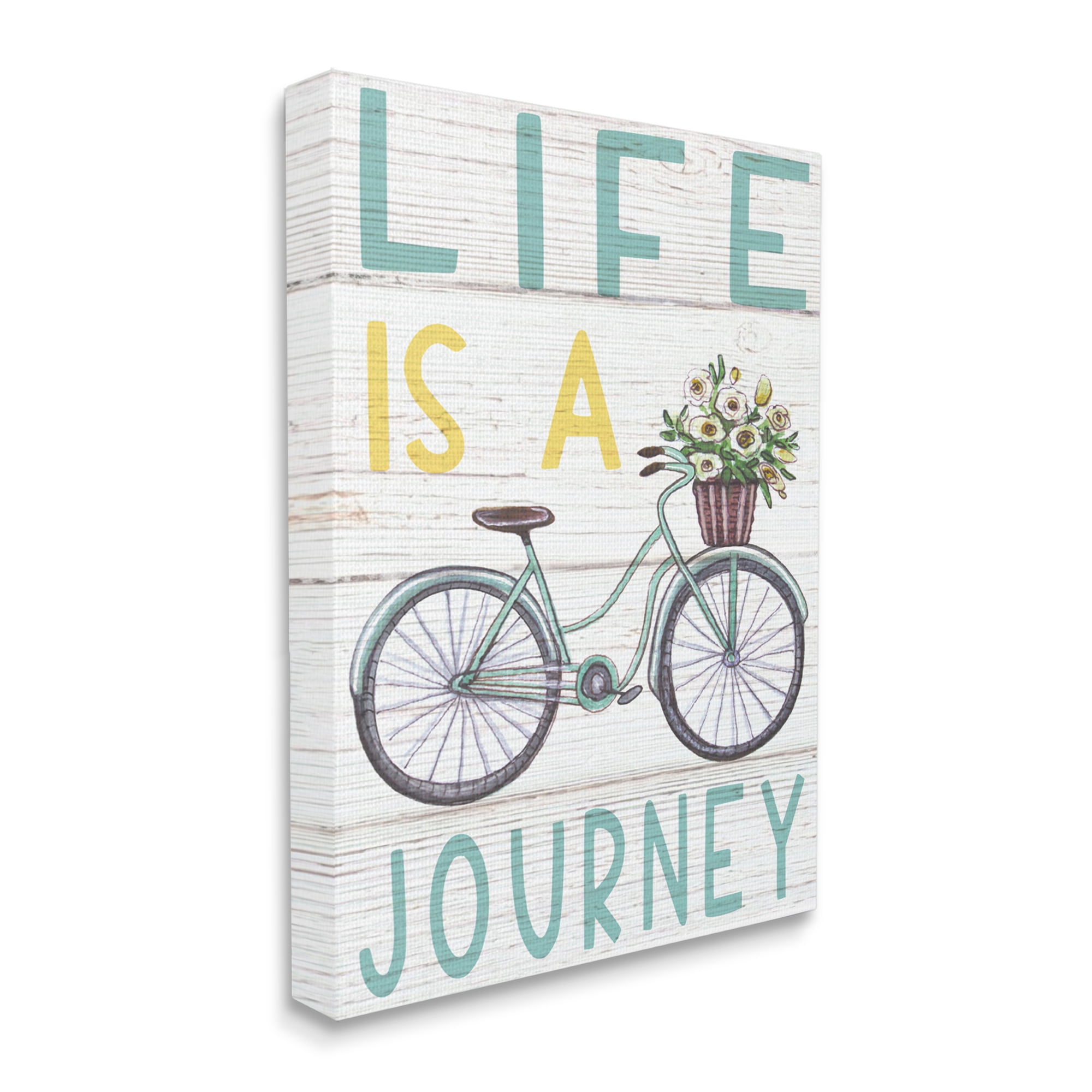 Stupell Industries Life's A Journey Blue Bicycle Flower Basket,24 x 30,Designed by Elizabeth Tyndall