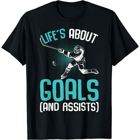 Life´s About Goals Hockey Player Ice Hockey Men Women Short Sleeve Black T-Shirt