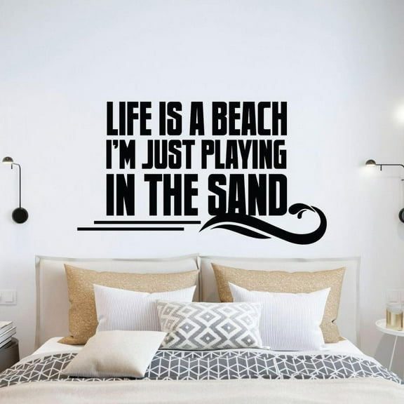 Life's A Beach, I'm Just Playing In The Sand - Beach Sand Silhouette Beach Life Quotes Quote Vinyl Wall Sticker Wall Art Wall Decal Design Beach House Fun Home Decor Decoration Size (6x10 inch)
