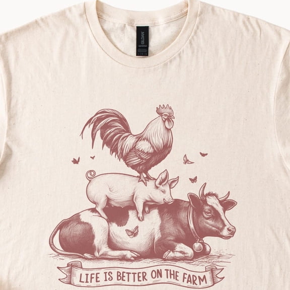 Life's Better On The Farm Graphic Tee Cow Pig Chicken Stack Design Farm Life Shirt Country Animal Lover Shirt