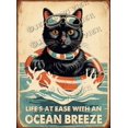 thumbnail image 1 of Life's at Ease with an Ocean Breeze Black Cat Aluminum Sign 12x8 inches Vintage Metal Sign Beachy Nautical Cottage Summer Tiki Home Outdoor Decor, Housewarming Gift for Beach Lovers, 1 of 6
