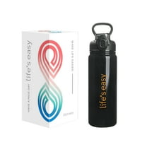Life's Easy 24 oz Double Wall Stainless Steel Vacuum Insulated Water Bottle with Spout Lid and Carrying Handle (Black)