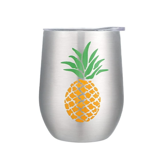 Life's Easy Pineapple 12 oz. Stainless Wine Glass Tumbler with Lid,18/8 Stainless Steel Vacuum Insulated Cup Gift for Mother Wife Daughter Sister. Coffee Cocktails Drinks, Set of 1 (Silver Pineapple)