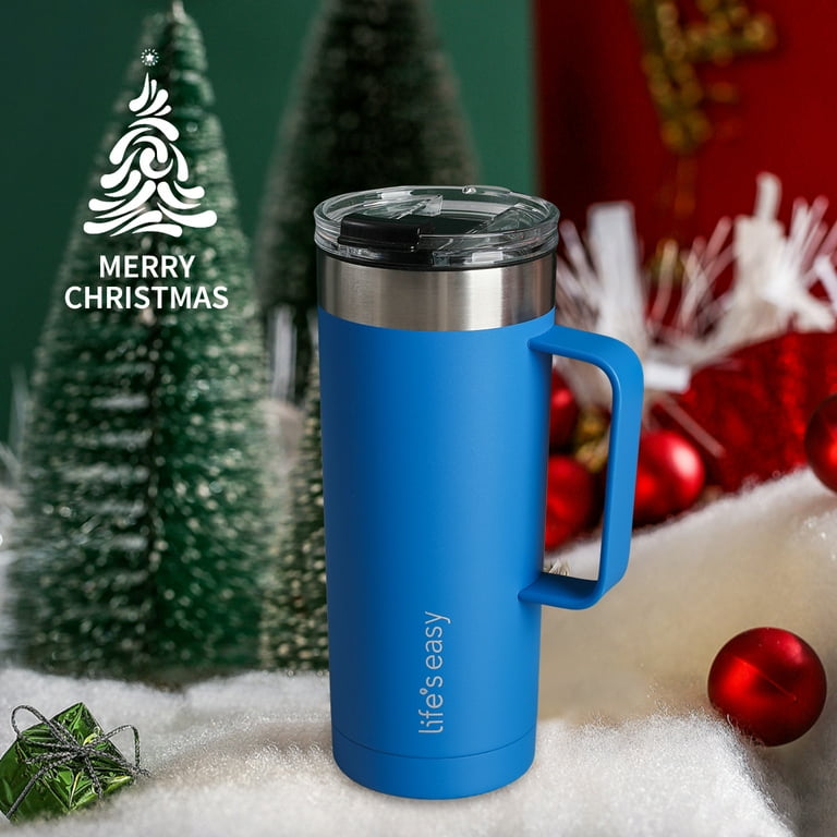 Lifes Easy - Stainless Steel Mug with Handle, Vacuum Insulated Mug for Hot and Cold Drink, Leak-Proof, Spill-Proof, Blue, 20 oz