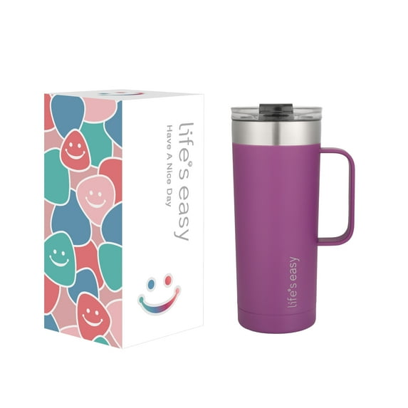 Life’s Easy - Stainless Steel Mug with Handle, Vacuum Insulated Mug for Hot and Cold Drink, Leak-Proof, Spill-Proof, Violet, 20 oz