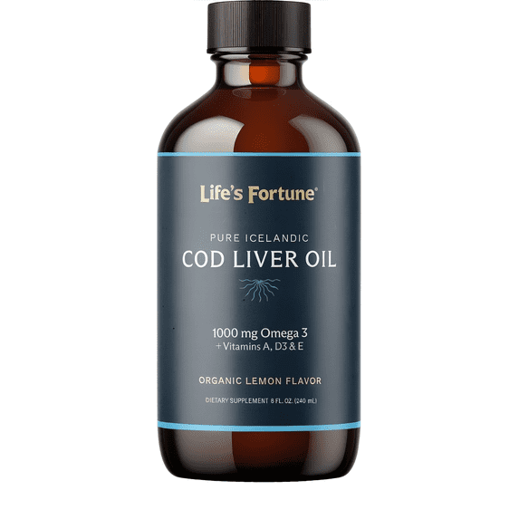 Life's Fortune Cod Liver Oil Liquid Omega Organic Lemon Flavor, 8 fl oz, 1000 mg