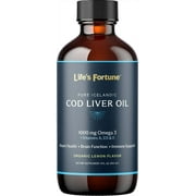 Life's Fortune Cod Liver Oil Liquid Omega Organic Lemon Flavor, 8 oz, 1000 mg