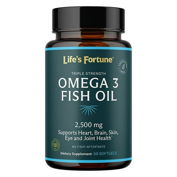 Life's Fortune Omega 3 Fish Oil Supplement for Heart, Brain, Skin, Joints, 2500 mg, 60 Softgel Cap