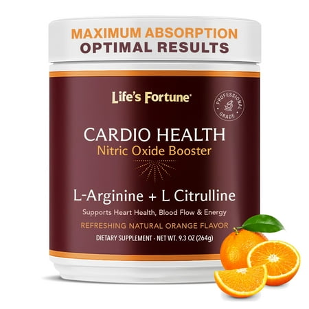 Life's Fortune L-Arginine plus Citrulline Powder, 20 Servings, Nitric Oxide Booster, Nitric Oxide Supplement, Orange Flavor