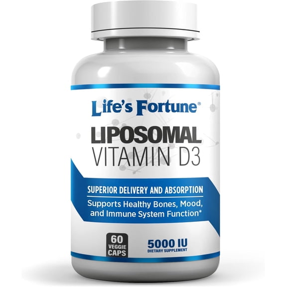 Life's Fortune Liposomal Vitamin D3 5000 IU, Supports Healthy Bones, Immune System Function, 60 Caps