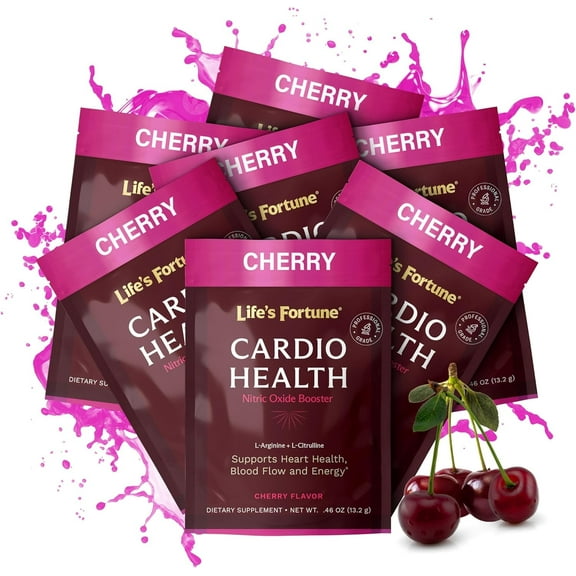 Life's Fortune Travel Pack L- Arginine L-Citrulline Nitric Oxide Powder Drink Supplement, Cherry, 7 Count