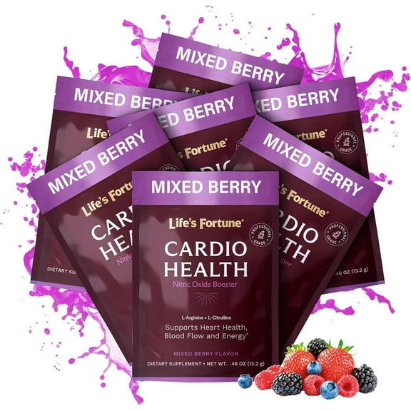 Life's Fortune Travel Pack L Arginine L Citrulline Nitric Oxide Powder Drink Supplement, Mixed Berry (7 Count)