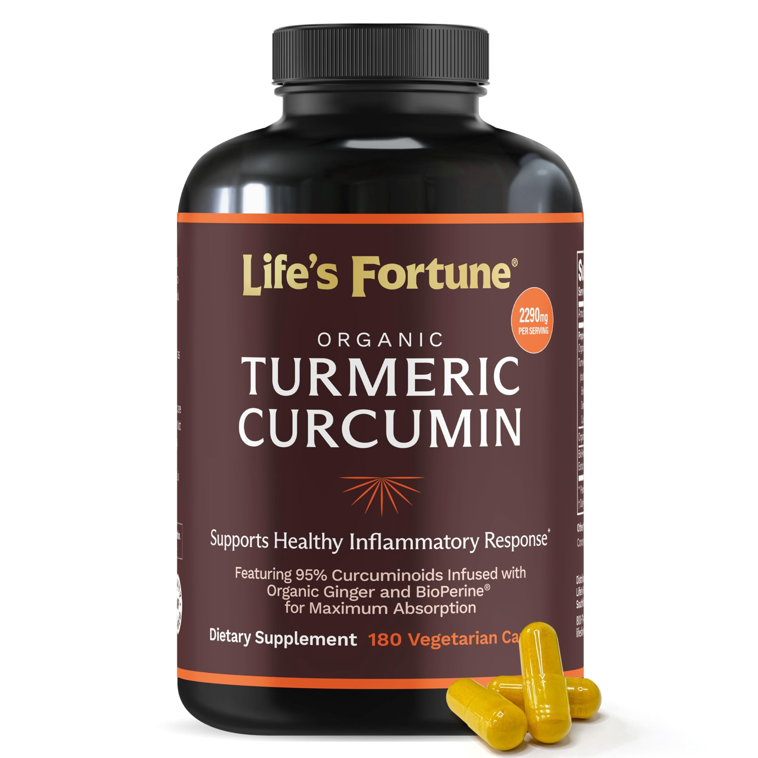 Life's Fortune Turmeric Curcumin Dietary Supplement 750mg 180 Vegetarian Capsules - Turmeric Curcumin Tumeric Capsules Natural Wellness Formula