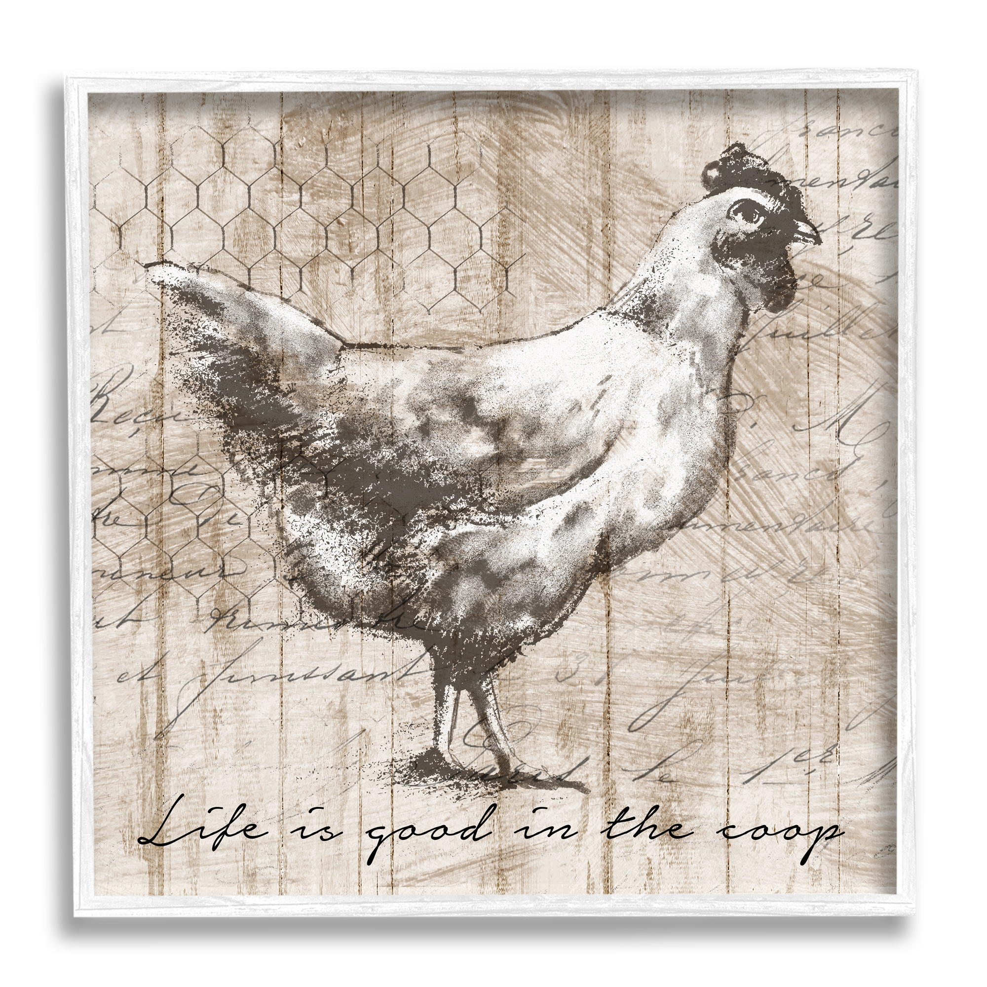 Life's Good In Coop Vintage Text Farm Chicken Animals & Insects Framed Art Print Wall Art, 17x17