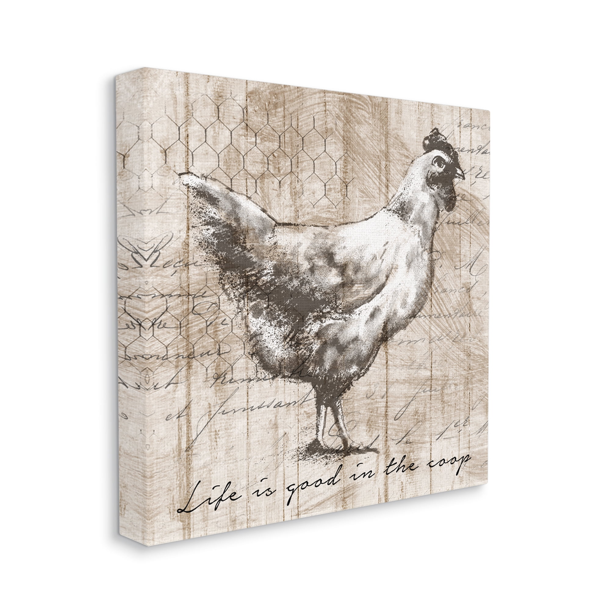 Life's Good In Coop Vintage Text Farm Chicken Animals & Insects Gallery-Wrapped Canvas Print Wall Art, 17x17