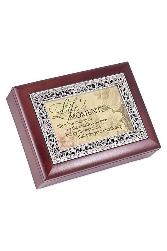 Life's Moments Rosewood Finish with Silver Inlay Jewelry Music Box - Plays Tune Wonderful World