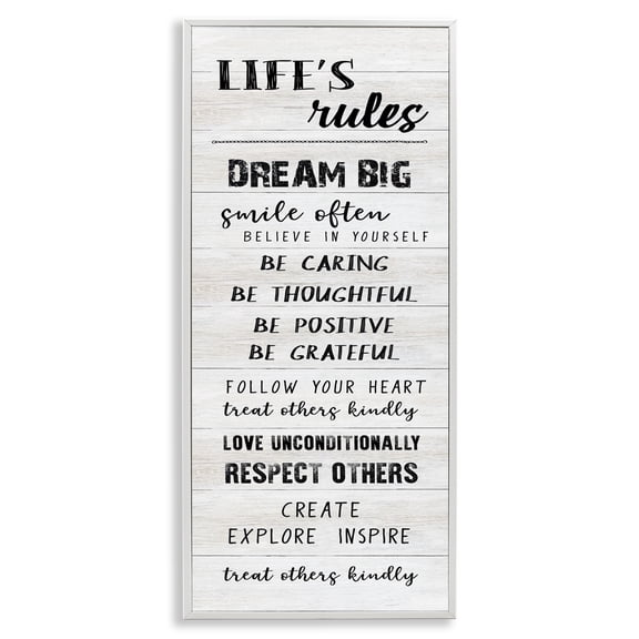 Stupell Industries Life's Rules Listed Positivity White Framed Giclee Art, design by CAD Designs, 24 x 10