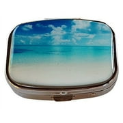 Lifes a Beach Silver Two Section Rectangular Pocket Purse Travel Pill Case Box
