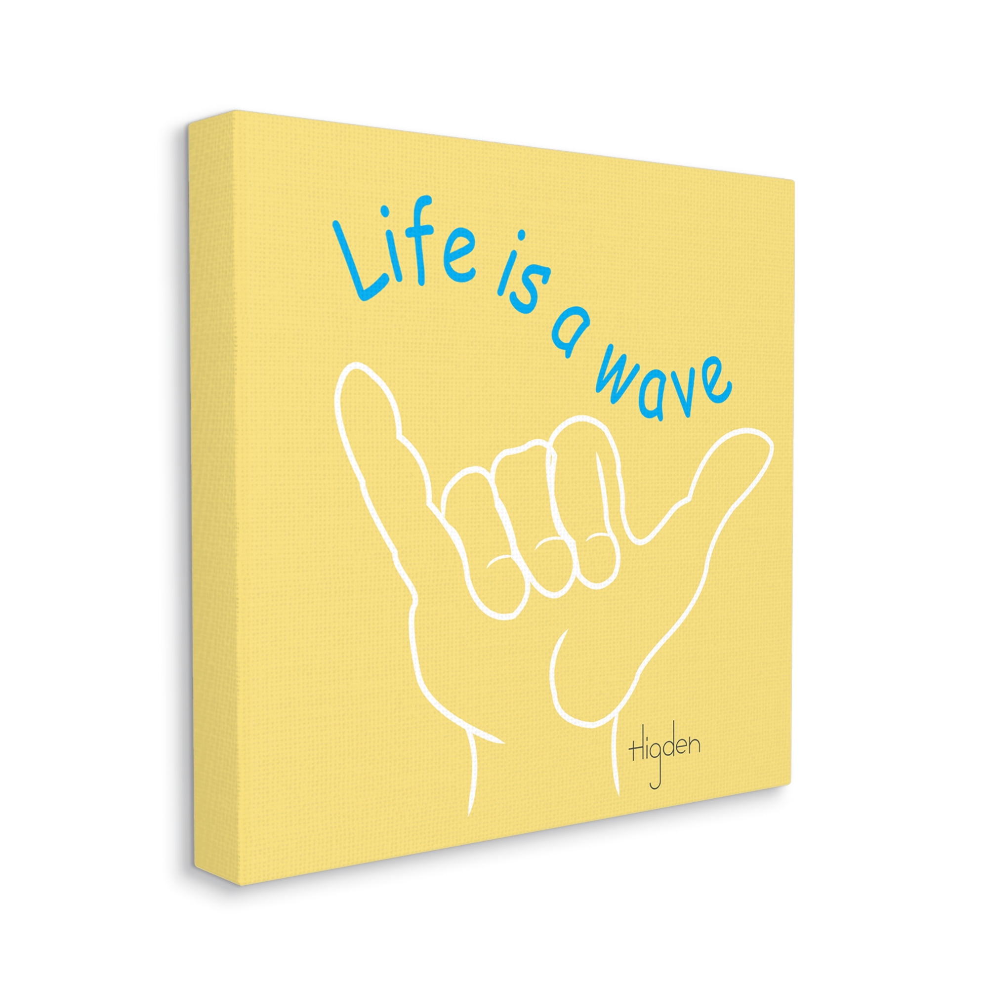 Life's a Wave Phrase Surf's Up Hand Sign Coastal Gallery-Wrapped Canvas Print Wall Art, 17x17