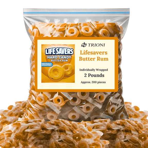 Life savers Butter Rum Hard Candy 2 LB, Lifesavers Classic Rich Buttery Rum Flavor, Individually Wrapped Candies for Sharing, Parties, Offices & Candy Bowls