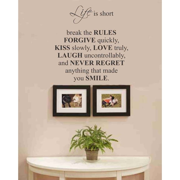 Picniva Life Is Short Break the Rules Forgive Quickly Kiss Slowly Love Truly Romantic Quote Vinyl Wall Decal, Removable Self-Adhesive Home Decor