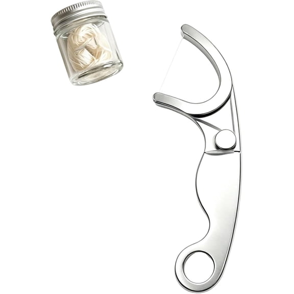 Life-time Stainless Steel Floss Pick, Reusable Metal Dental Floss Holder with Keychain Loop, Portable Oral Care Tool