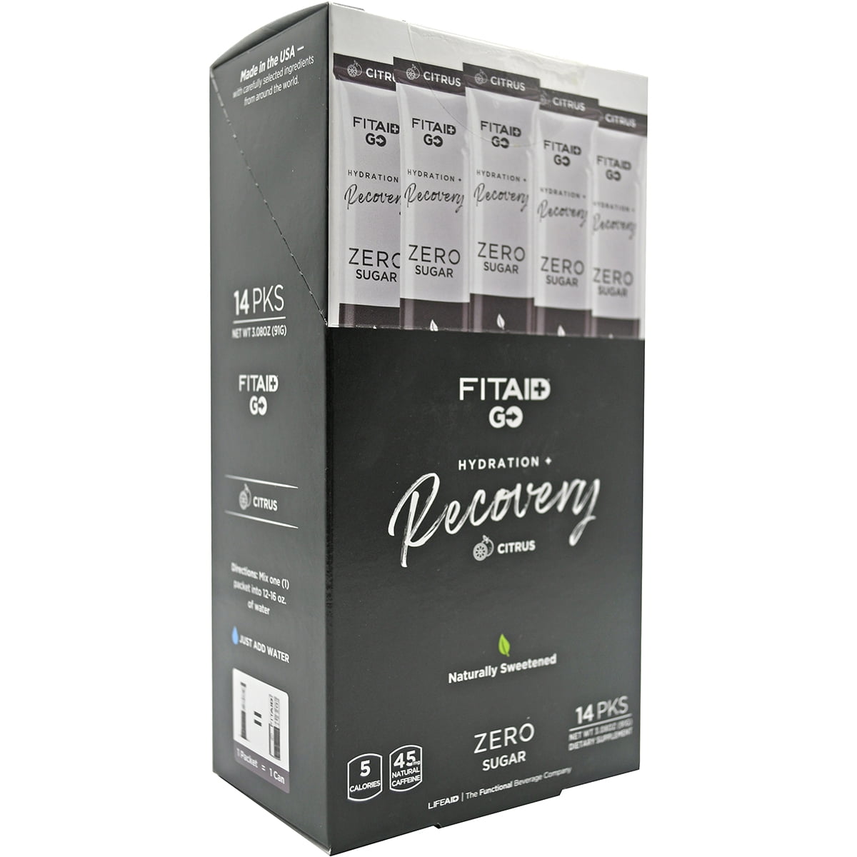 LifeAid FitAid Go Workout Recovery Hydration Sticks 14 Count Citrus