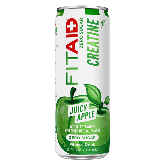 FITAID CREATINE Zero Sugar, Encapsulated Creatine, Naturally Sweetened, Juicy Apple, 12-oz. cans (Pack of 24)