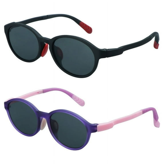 LifeArt 2 Pack Kids Sunglasses UV Protection Flexible Shades with Strap for Boys and Girls Age 3-12 (Black+Purple)