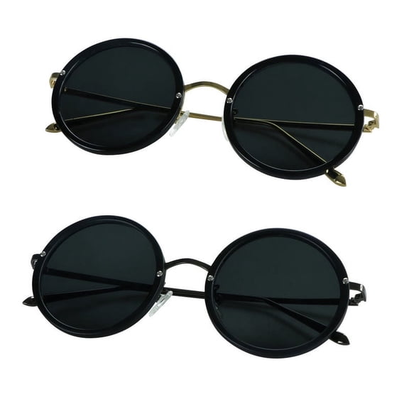 LifeArt 2 Pack Vintage Round Sunglasses for Men and Women UV400 Protection Outdoor Shades with Black Gold+Black Silver +1.25 Magnification Frame