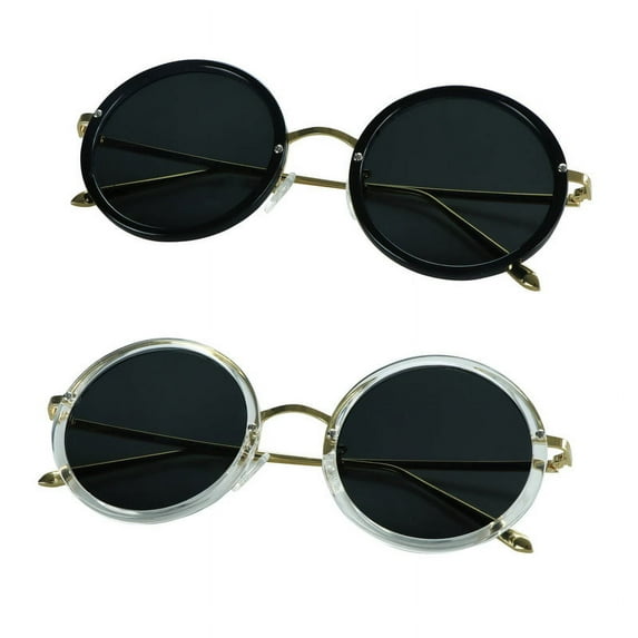 LifeArt 2 Pack Vintage Round Sunglasses for Men and Women UV400 Protection Outdoor Shades with Black Gold+Clear Gold +1.25 Magnification Frame