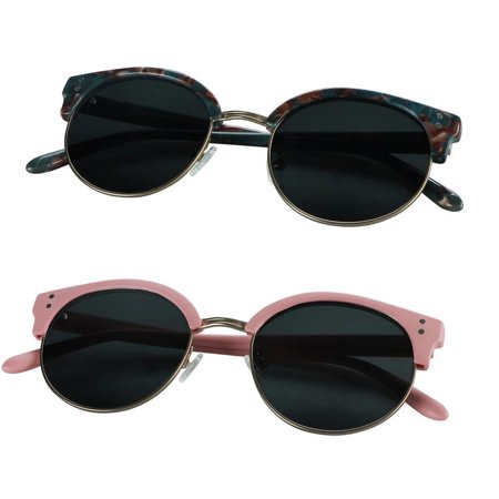 LifeArt 2 Pack Vintage Round Sunglasses for Men and Women UV400 Protection Outdoor Shades with Floral+Pink +1.25 Magnification Frame