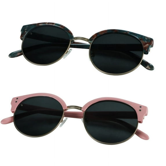 LifeArt 2 Pack Vintage Round Sunglasses for Men and Women UV400 Protection Outdoor Shades with Floral+Pink +2.00 Magnification Frame