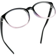 LifeArt Round Frame Blue Light Blocking Reading Glasses, Computer Gaming TV Glasses for Women Men (Black Purple, No Magnification)