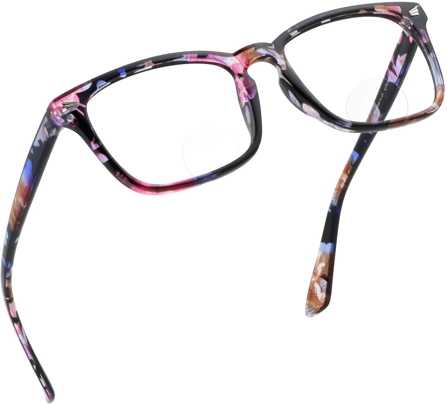 LifeArt Bifocal Reading Glasses with Round Lenses, Blue Light Blocking Glasses, Gaming Glasses, TV Glasses for Women Men, Anti Glare (Blue Floral, +0.00/+1.50 Magnification)