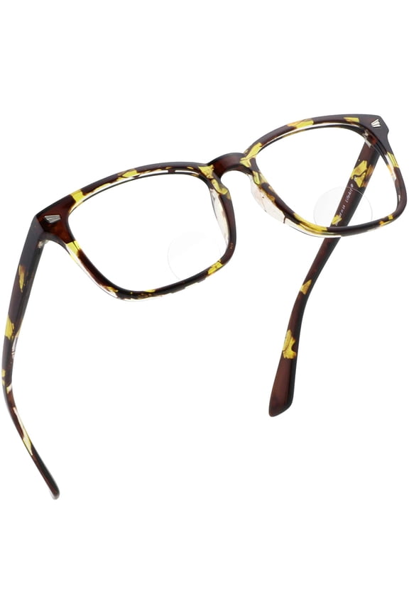 Bifocal Reading Glasses with Round Lenses, Blue Light Blocking Glasses, Gaming Glasses, TV Glasses for Women Men, Anti Glare (Yellow Tortoise, +0.00/+2.50 Magnification)