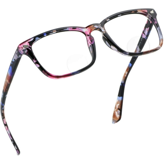 LifeArt Bifocal Reading Glasses with Round Lenses, Blue Light Blocking Glasses, Gaming Glasses, TV Glasses for Women Men, Anti Glare (Blue Floral, +0.00/+2.00 Magnification)
