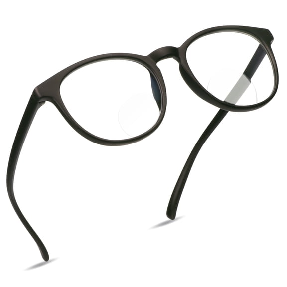 LifeArt Bifocal Reading Glasses with Round Lenses, Blue Light Blocking Glasses for Women Men, Anti Glare, Reduce Eyestrain (Black,+0.00/+1.75 Magnification)