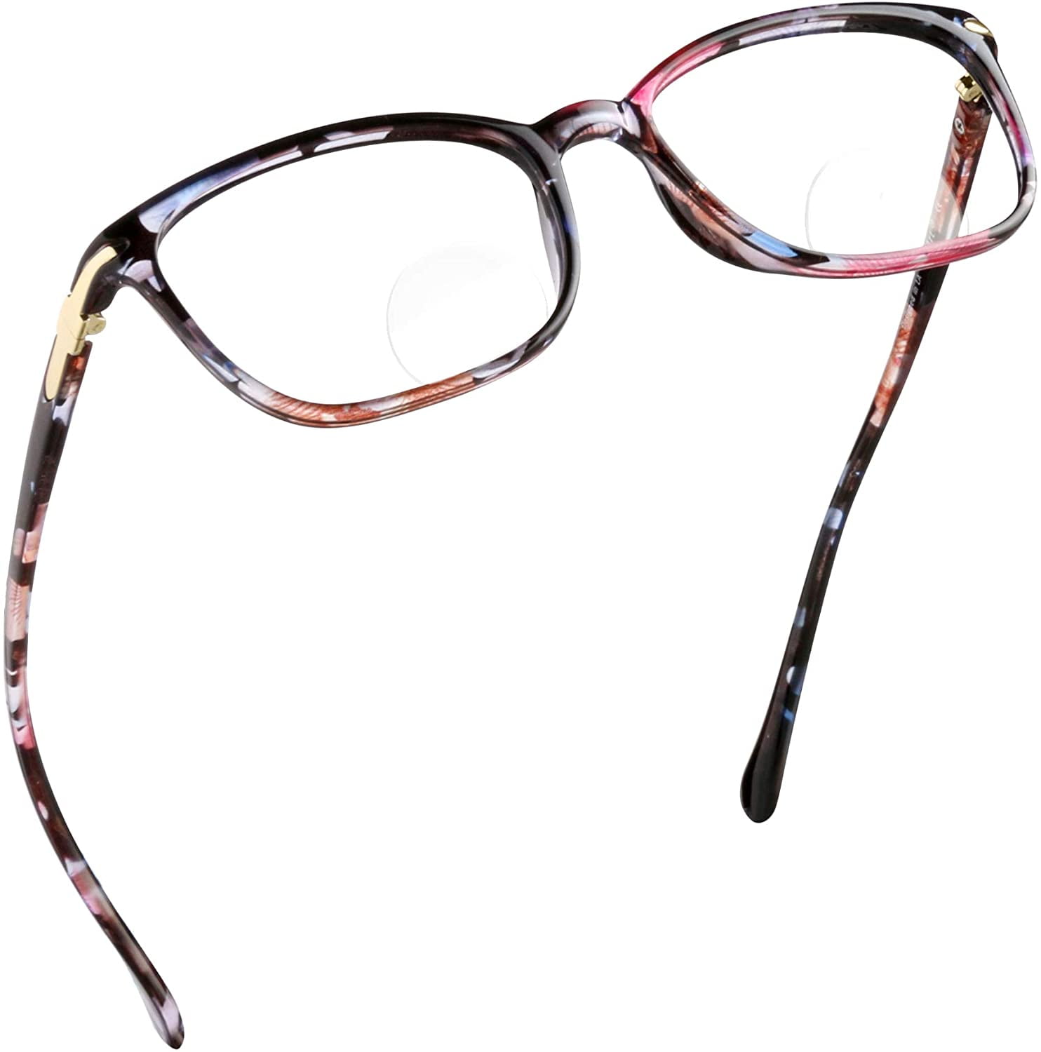 LifeArt Bifocal Reading Glasses with Round Lenses, Blue Light Blocking Glasses for Women Men, Anti Glare, Reduce Eyestrain (Pinkfloral,+0.00/+3.00 Magnification)