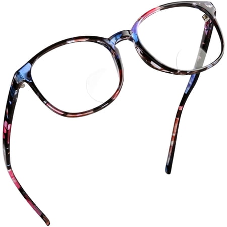 LifeArt Bifocal Reading Glasses with Round Lenses, Blue Light Blocking Glasses for Women Men, Anti Glare, Reduce Eyestrain (Floral,+0.00/+2.75 Magnification)