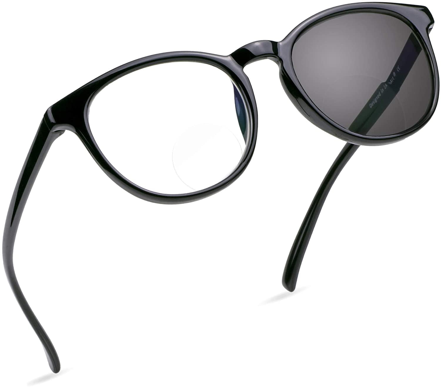 LifeArt Bifocal Reading Glasses, Transition Photochromic Dark Grey Sunglasses, Oval Frame, Computer Reading Glasses, Anti Glare (Black, +0.00/+1.00 Magnification)