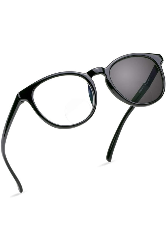 Bifocal Reading Glasses, Transition Photochromic Dark Grey Sunglasses, Oval Frame, Computer Reading Glasses, Anti Glare (Black, +0.00/+1.00 Magnification)