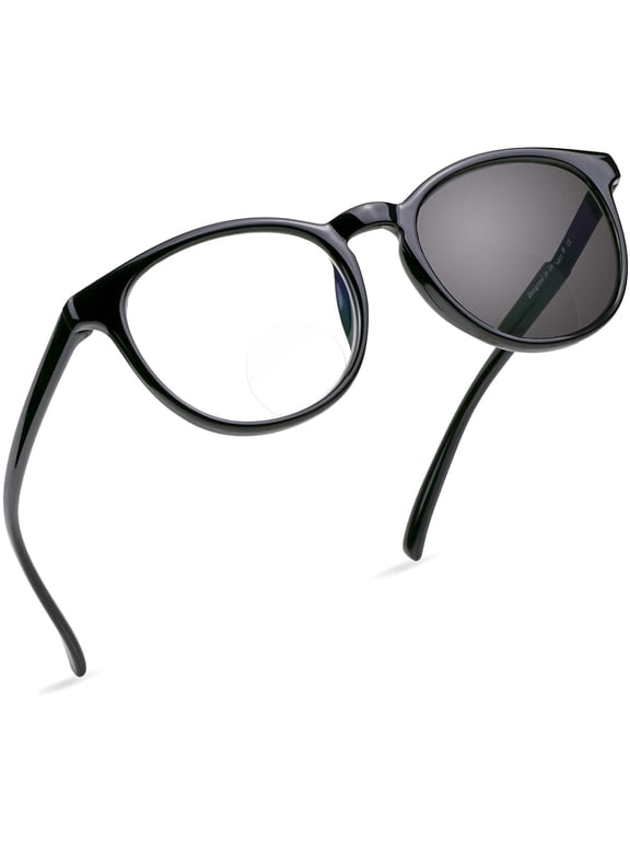 Bifocal Reading Glasses, Transition Photochromic Dark Grey Sunglasses, Oval Frame, Computer Reading Glasses, Anti Glare (Black, +0.00/+1.00 Magnification)