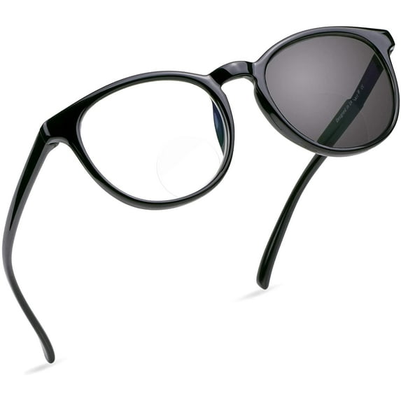 LifeArt Bifocal Reading Glasses, Transition Photochromic Dark Grey Sunglasses, Oval Frame, Computer Reading Glasses, Anti Glare (Black, +0.00/+1.75 Magnification)