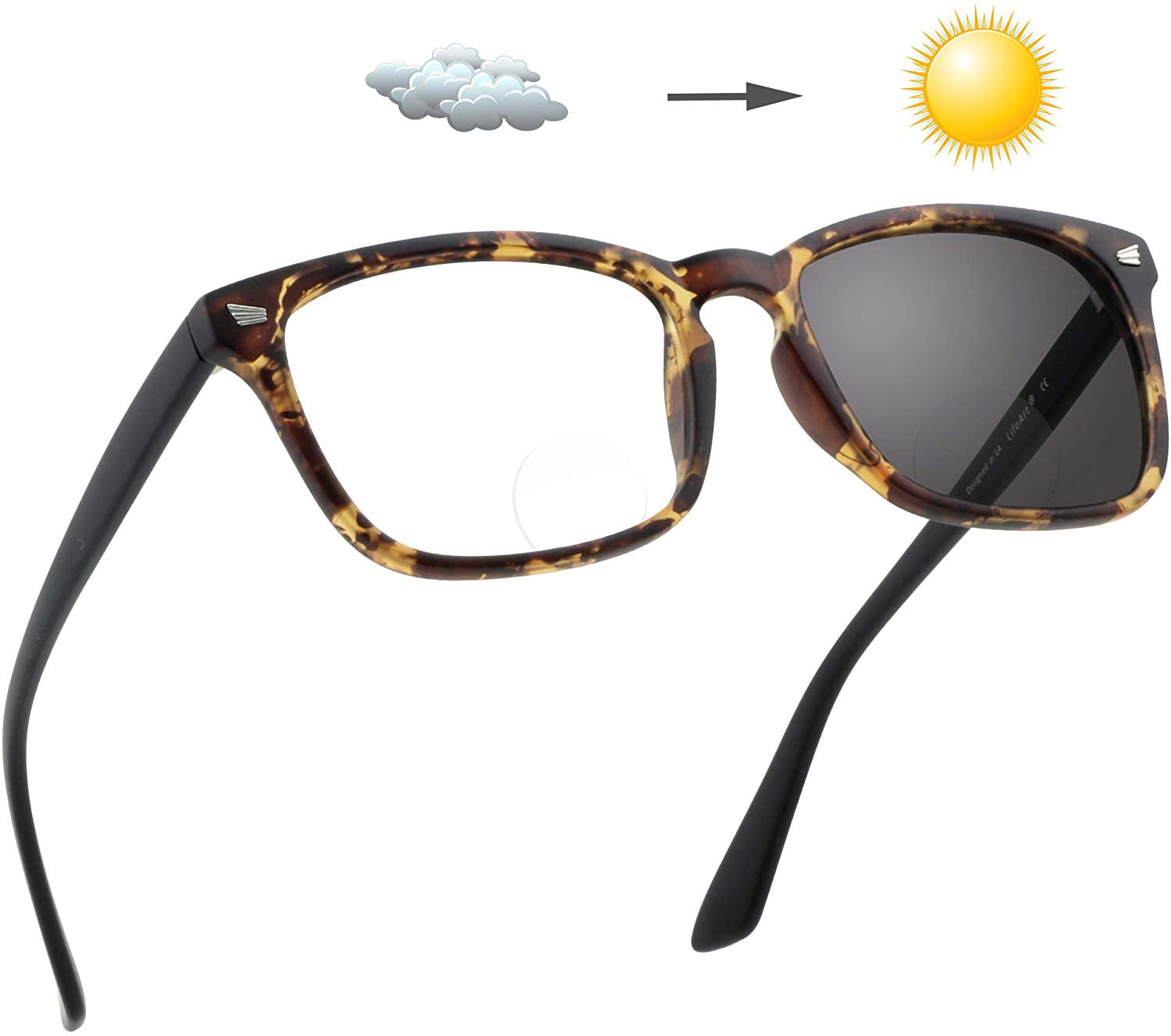 LifeArt Bifocal Reading Glasses, Transition Photochromic Dark Grey