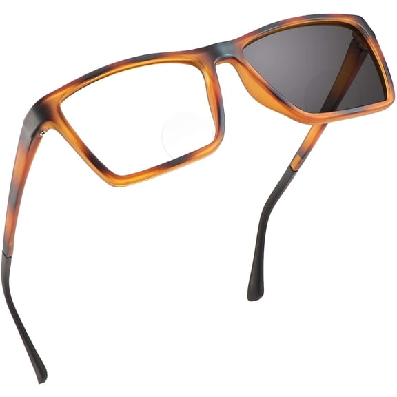 LifeArt Bifocal Reading Glasses, Transition Photochromic Dark Grey Sunglasses, Square Frame, Computer Reading Glasses, Anti Glare (Tortoise, +0.00/+1.50 Magnification)