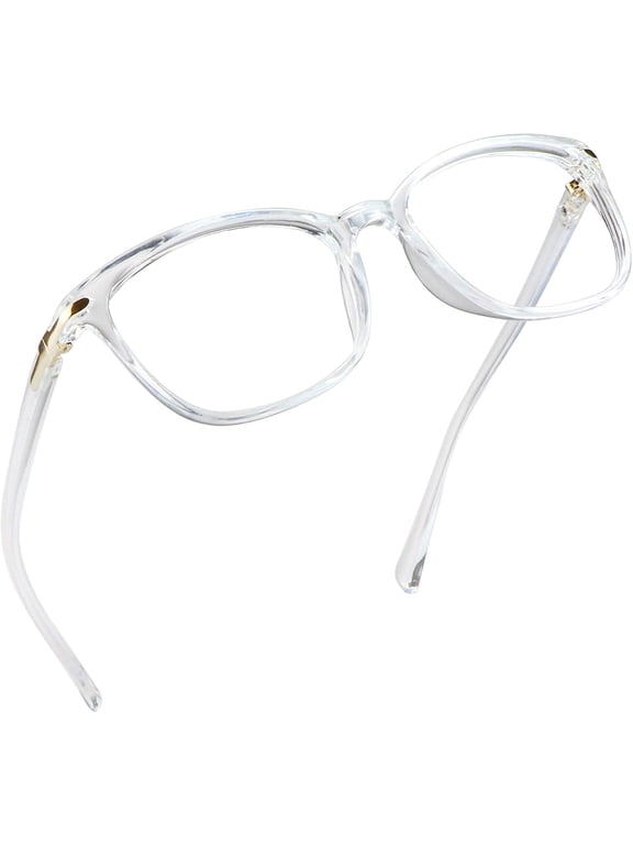 Square Frame Blue Light Blocking Reading Glasses, Computer Gaming TV Glasses for Women Men (Clear, No Magnification)