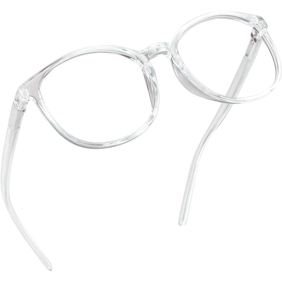 LifeArt Round Frame Blue Light Blocking Reading Glasses, Computer Gaming TV Glasses for Women Men (Clear, No Magnification)