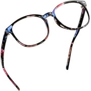 LifeArt Round Frame Blue Light Blocking Reading Glasses, Computer Gaming TV Glasses for Women Men Floral, No Magnification