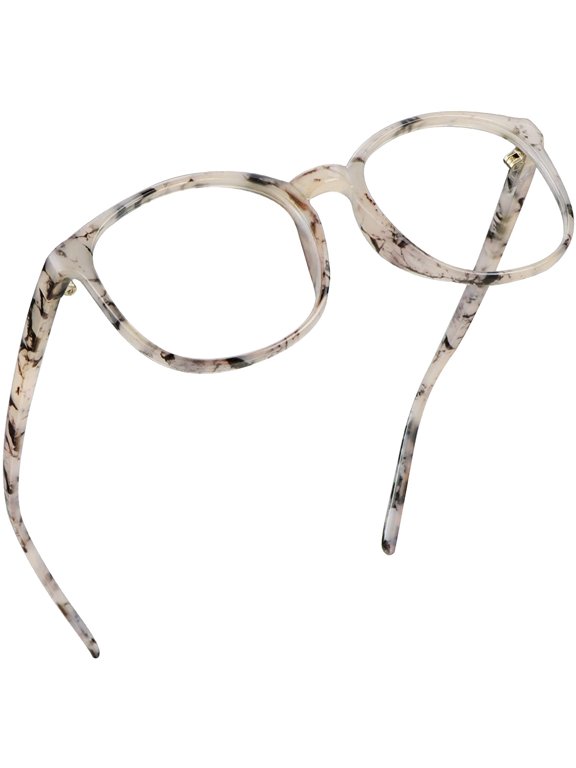 Round Frame Blue Light Blocking Reading Glasses, Computer Gaming TV Glasses for Women Men (Marble, No Magnification)